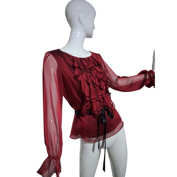 Y2K Whimsigoth Fairycore Witchy Women's size 4 Chiffon Ruffle Vampire Sheer Top - Picture 5 of 16